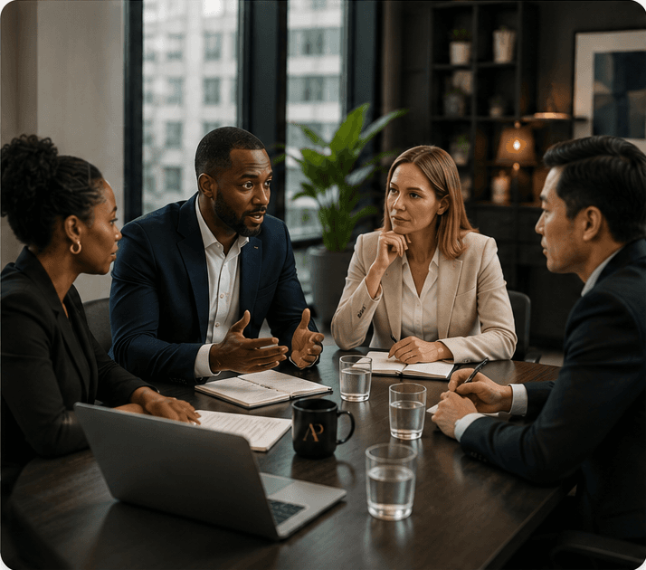 Anelu Partners team members in a strategy meeting